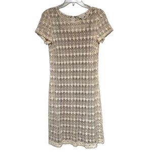 Chico’s Dress Size 0 Crochet Cotton Solid Ivory Krissy Short Sleeve Dress